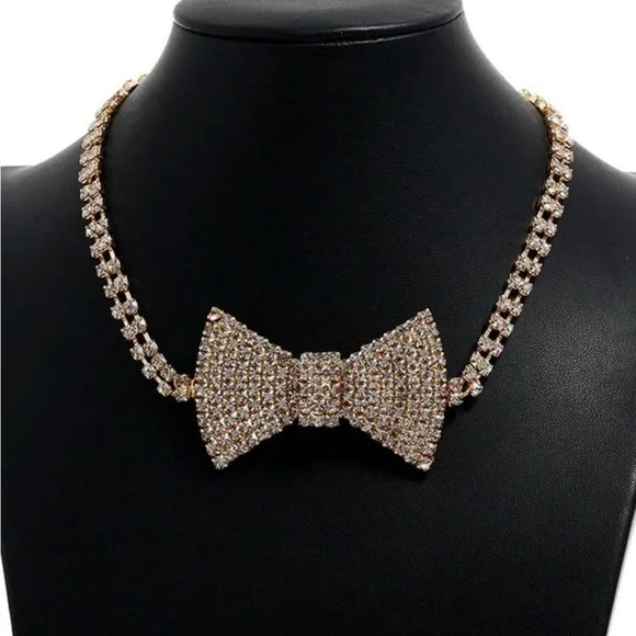 -Sparkling Crystal Bow Tie Choker Necklace - Picture 5 of 5